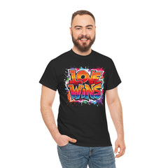 Love Wins Unisex Heavy Cotton Tee - Colorful Graphic Tee for Pride and Self-Expression