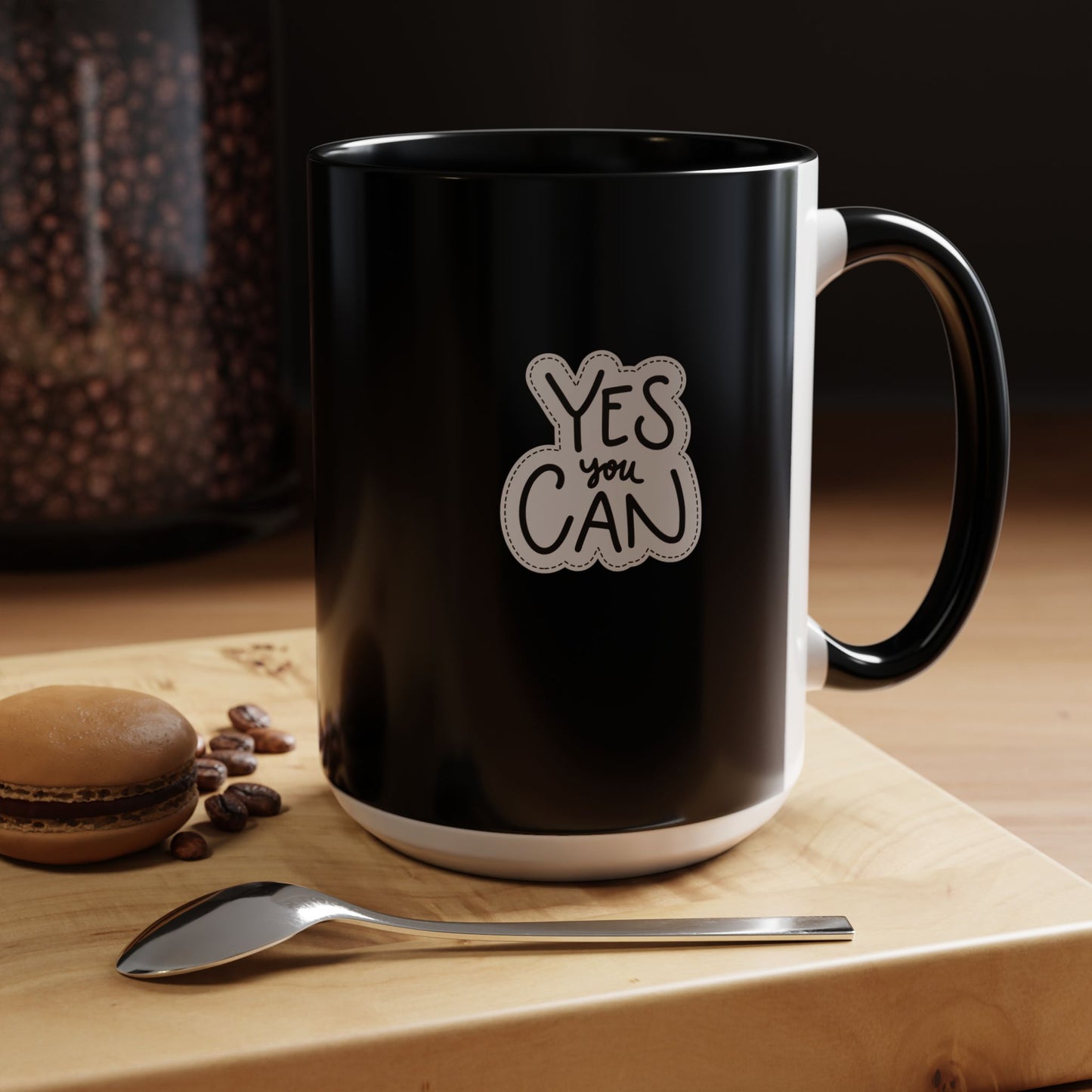 Inspirational Coffee Mug - "Yes You Can" - Motivational Black Accent Mug