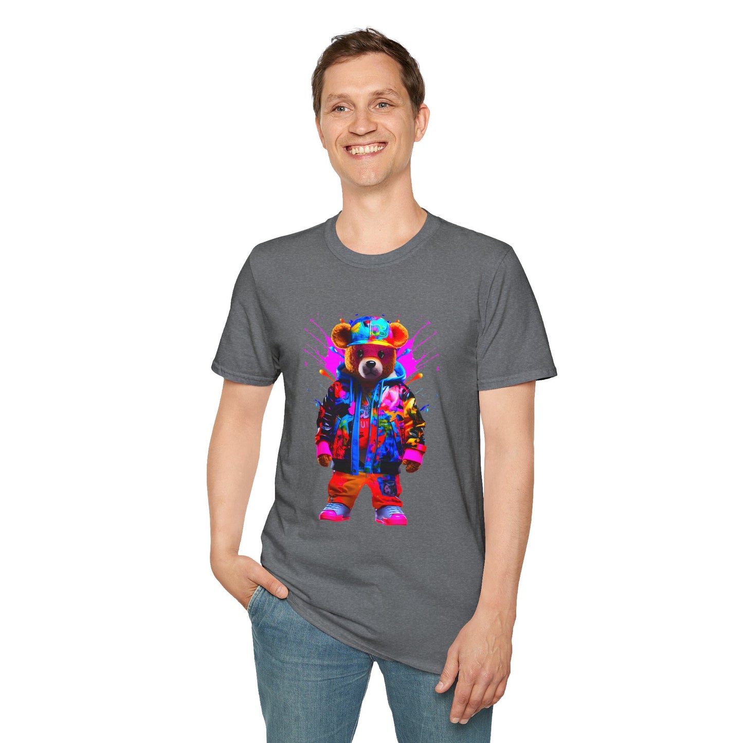 Vibrant Bear Graphic Unisex Softstyle T-Shirt - Perfect for Casual Wear and Gifts