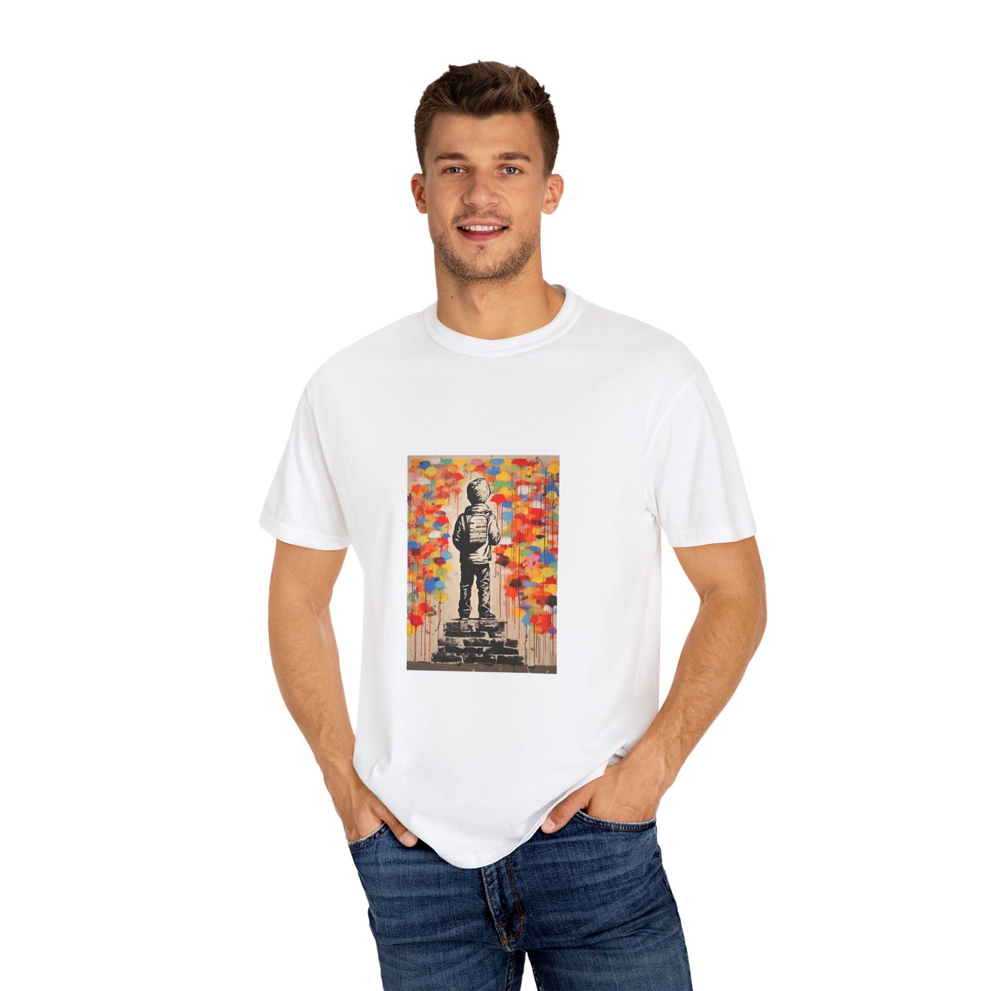 Garment-Dyed Unisex T-Shirt with Colorful Street Art Print