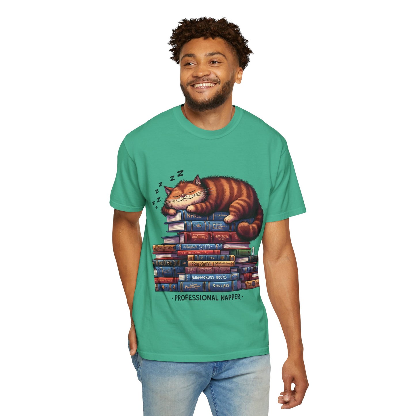 Professional Napper Cat T-Shirt | Unisex Garment-Dyed Tee for Book Lovers