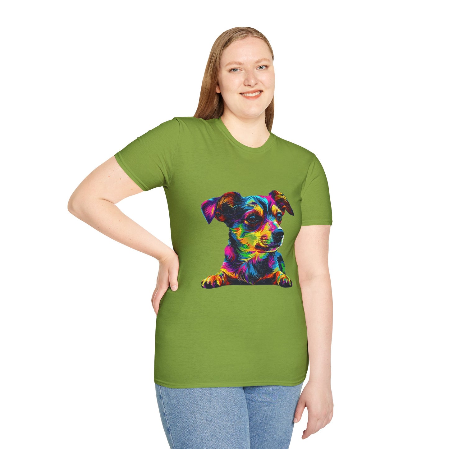 Colorful Dog Art Unisex Softstyle T-Shirt - Perfect Gift for Pet Lovers