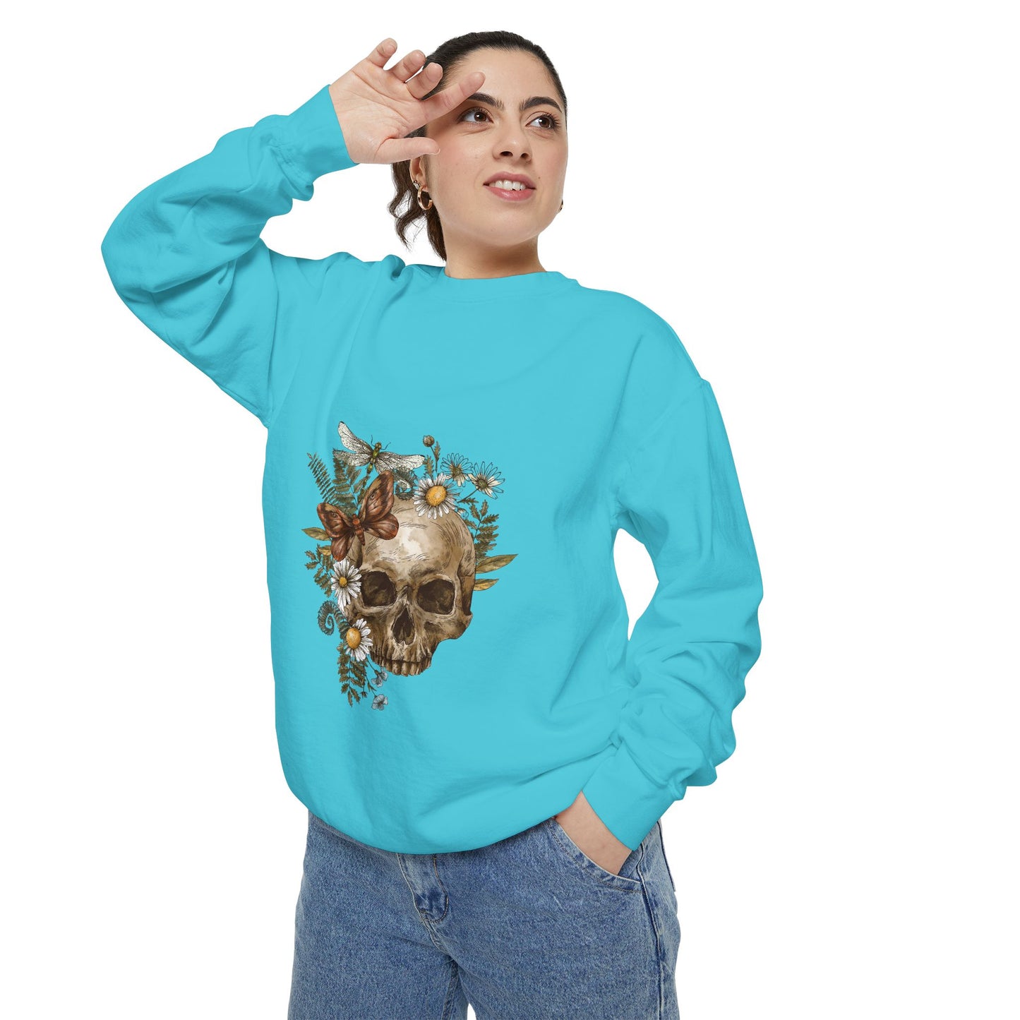 Boho Skull Floral Unisex Sweatshirt - Garden-Inspired Cozy Crew