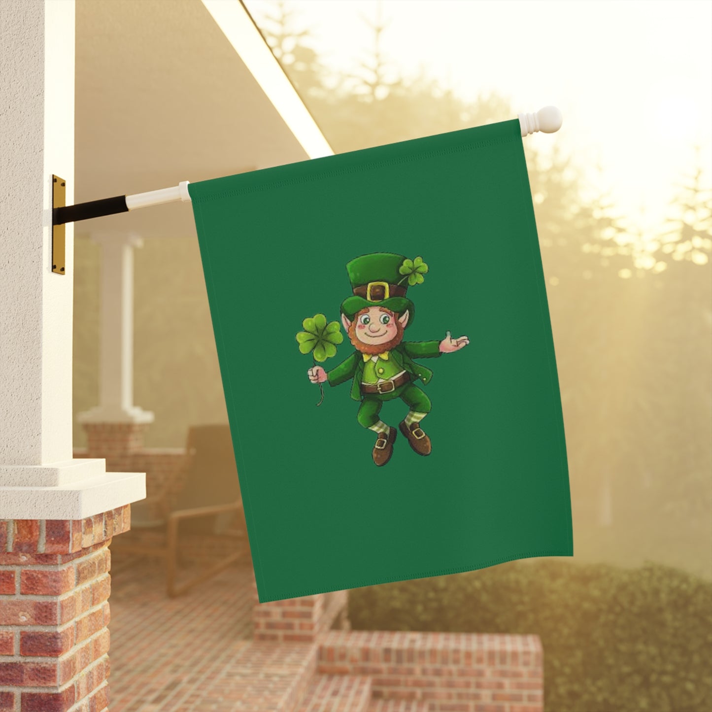 St. Patrick's Day Garden Banner with Cheerful Leprechaun Design