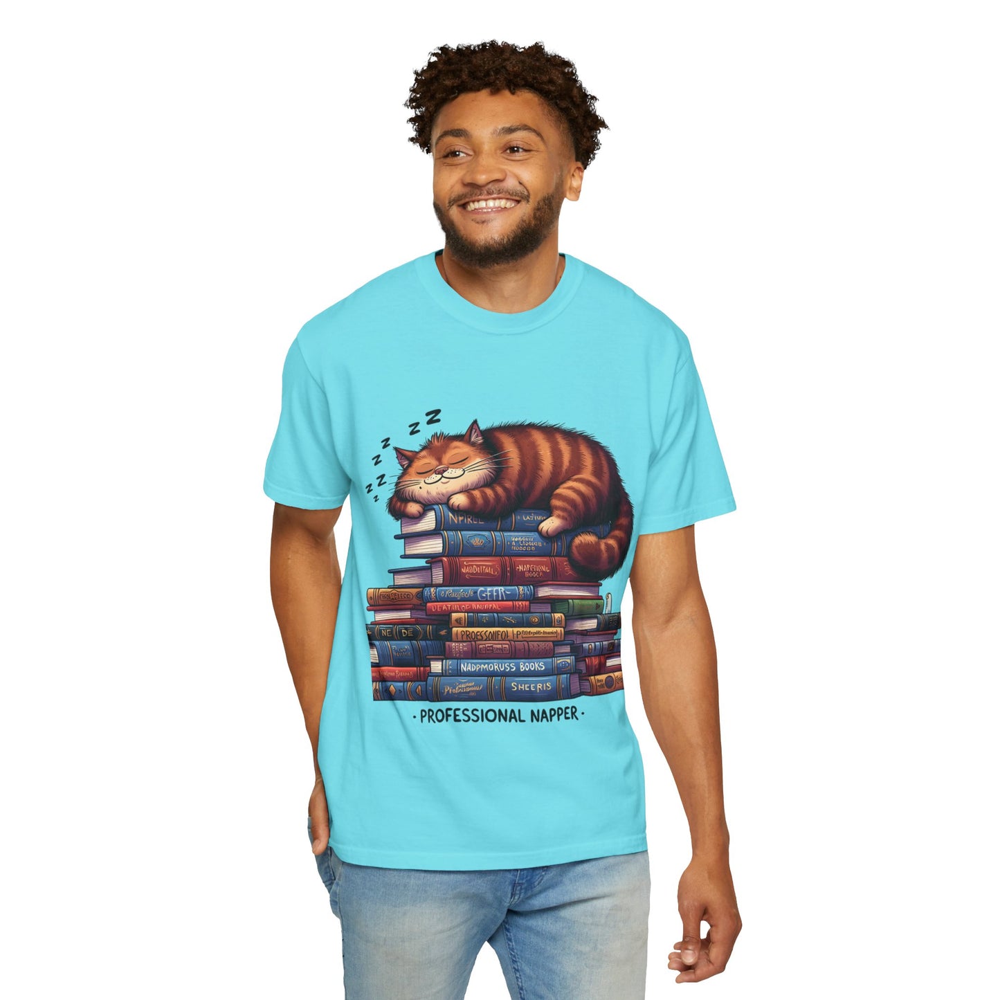 Professional Napper Cat T-Shirt | Unisex Garment-Dyed Tee for Book Lovers