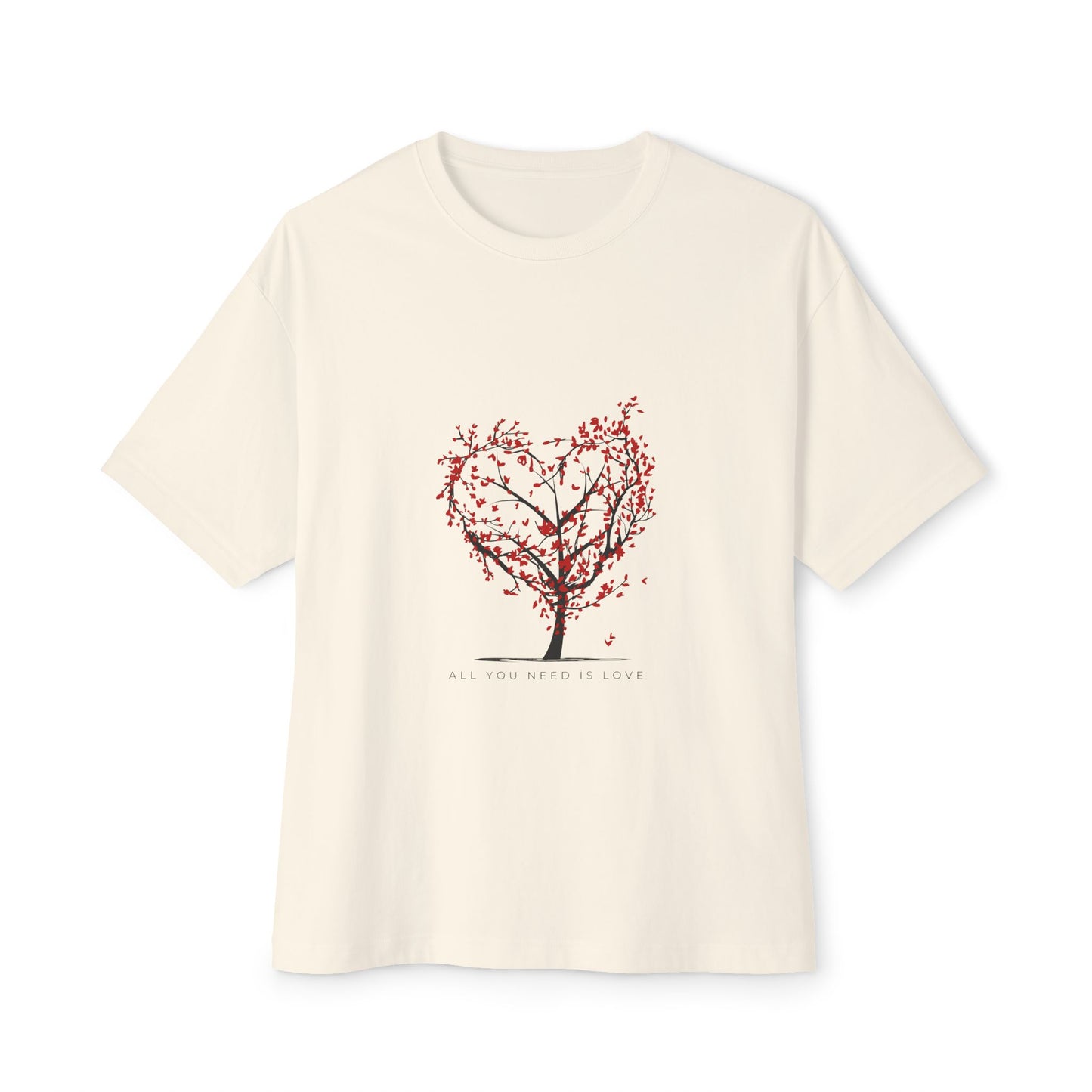 Romantic Unisex Oversized Boxy Tee - "All You Need Is Love" & Heartbeat Design