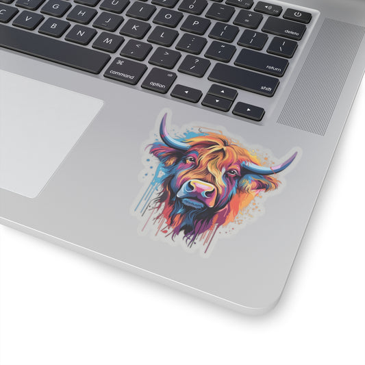 Colorful Highland Cow Kiss-Cut Stickers | Fun, Artistic Décor for Your Laptop & Water Bottles