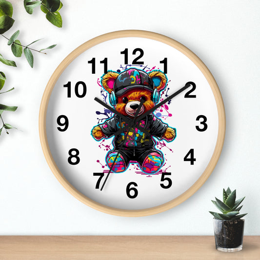 Colorful Graffiti Bear Wall Clock - Unique Home Decor for Kids and Trendy Spaces