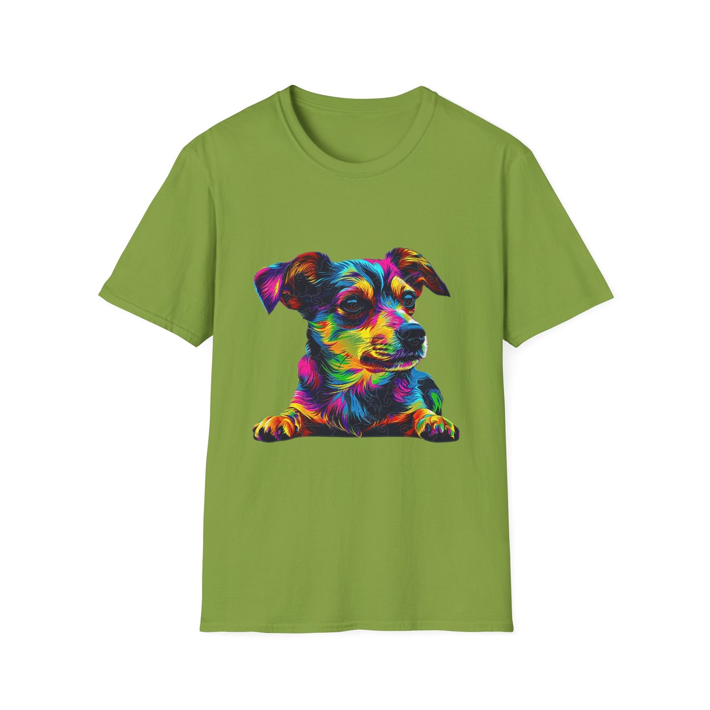 Colorful Dog Art Unisex Softstyle T-Shirt - Perfect Gift for Pet Lovers