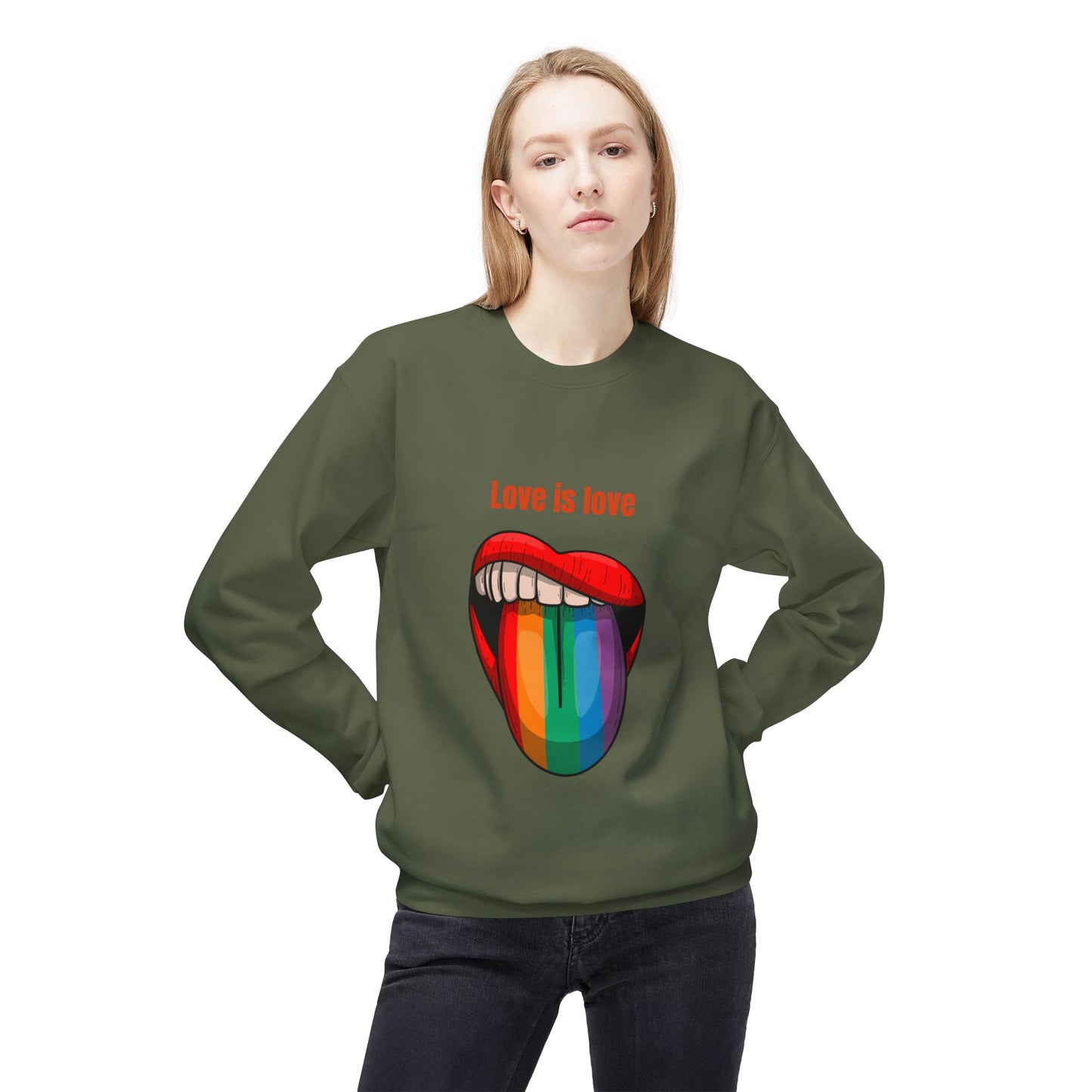 Rainbow Love Is Love Sweatshirt - Unisex Midweight Fleece Crewneck