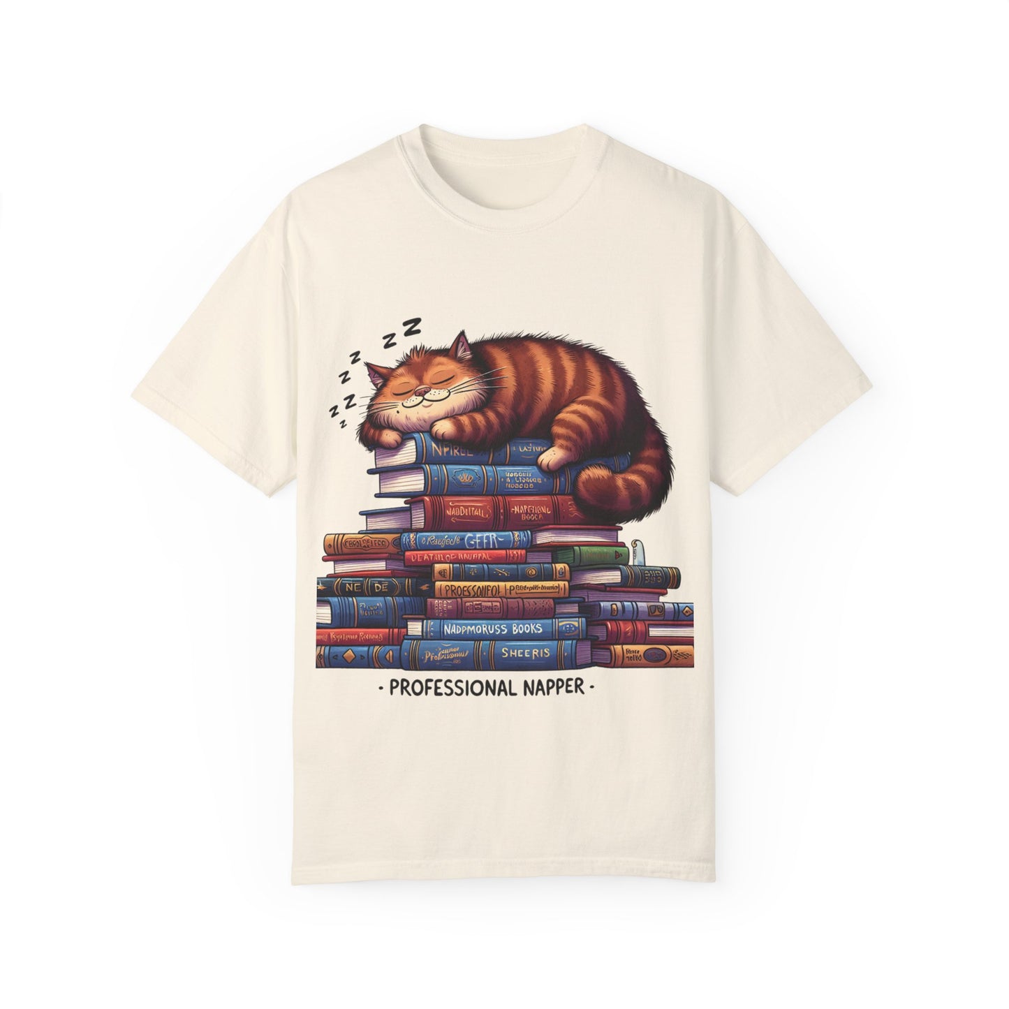 Professional Napper Cat T-Shirt | Unisex Garment-Dyed Tee for Book Lovers