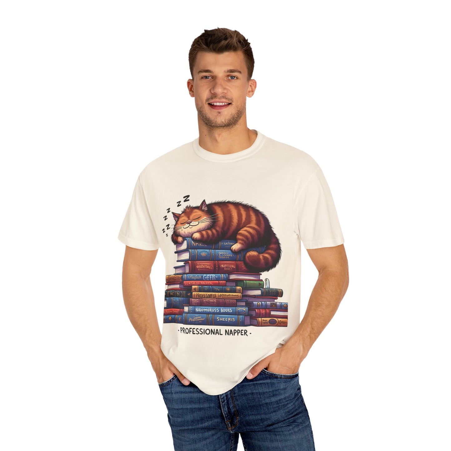 Professional Napper Cat T-Shirt | Unisex Garment-Dyed Tee for Book Lovers