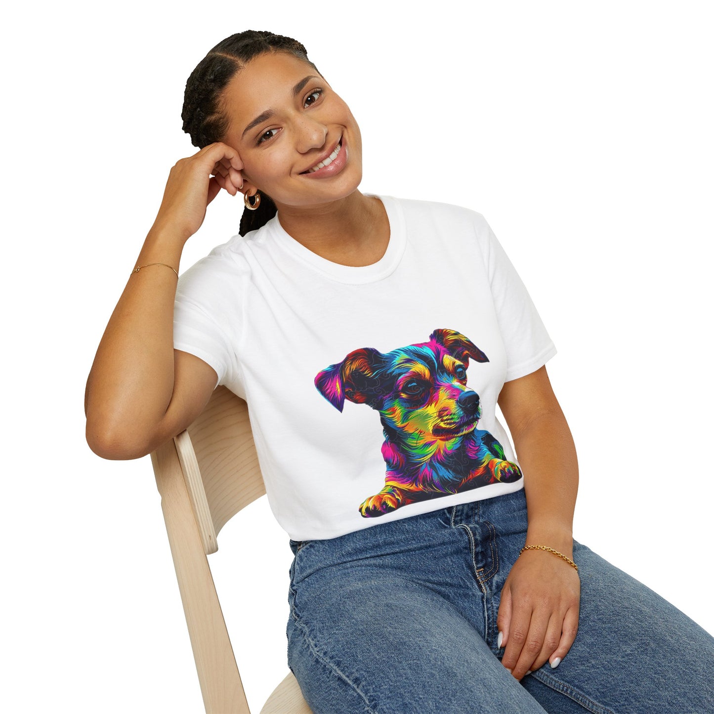 Colorful Dog Art Unisex Softstyle T-Shirt - Perfect Gift for Pet Lovers