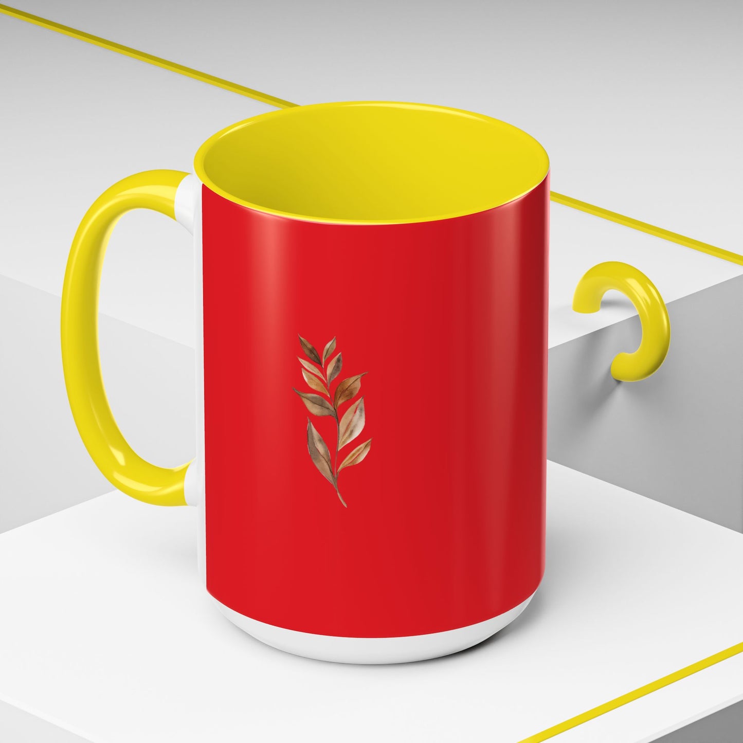 Vibrant Accent Coffee Mug with Leaf Design – Perfect for Home and Office