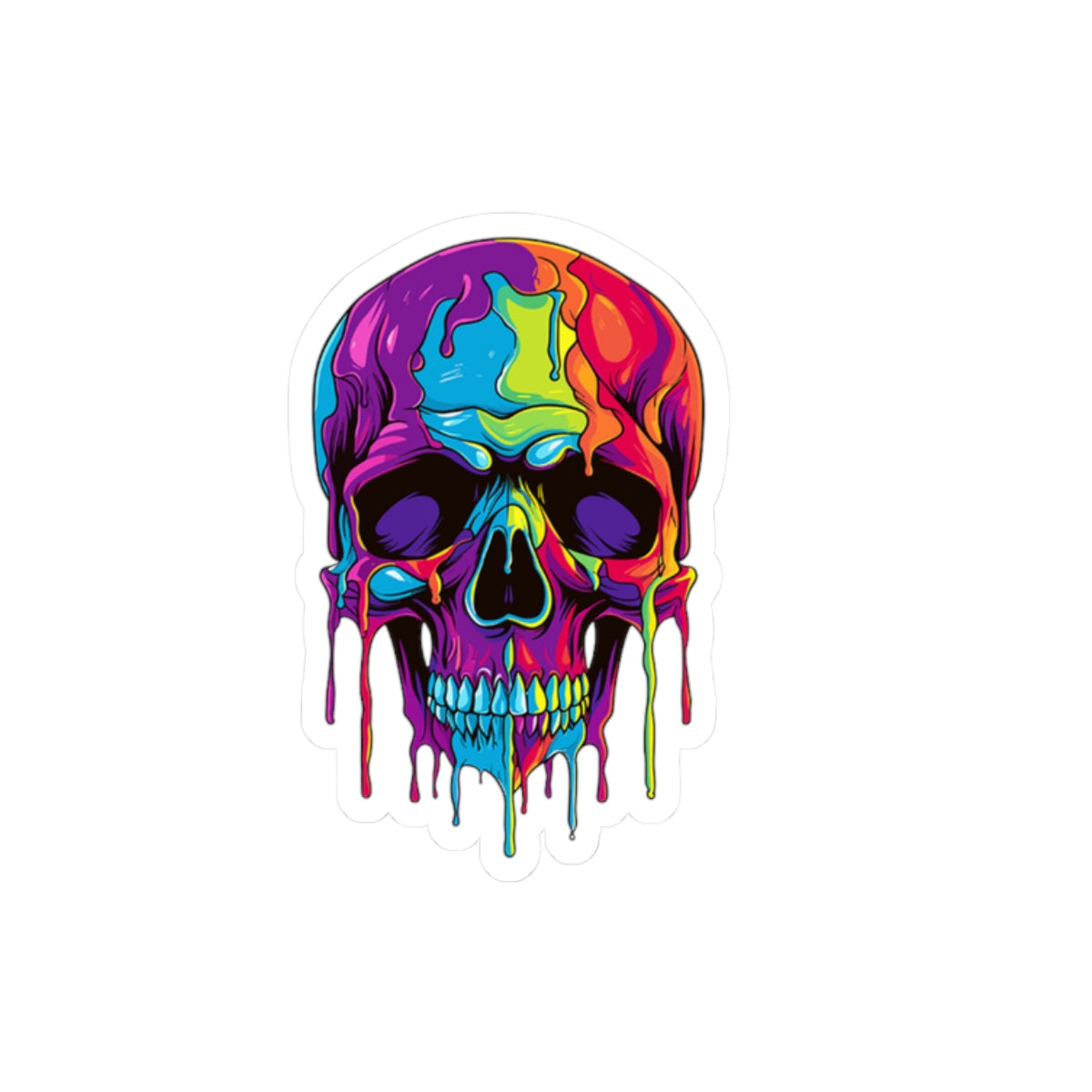 Vibrant Skull Kiss-Cut Stickers - Colorful Dripping Design