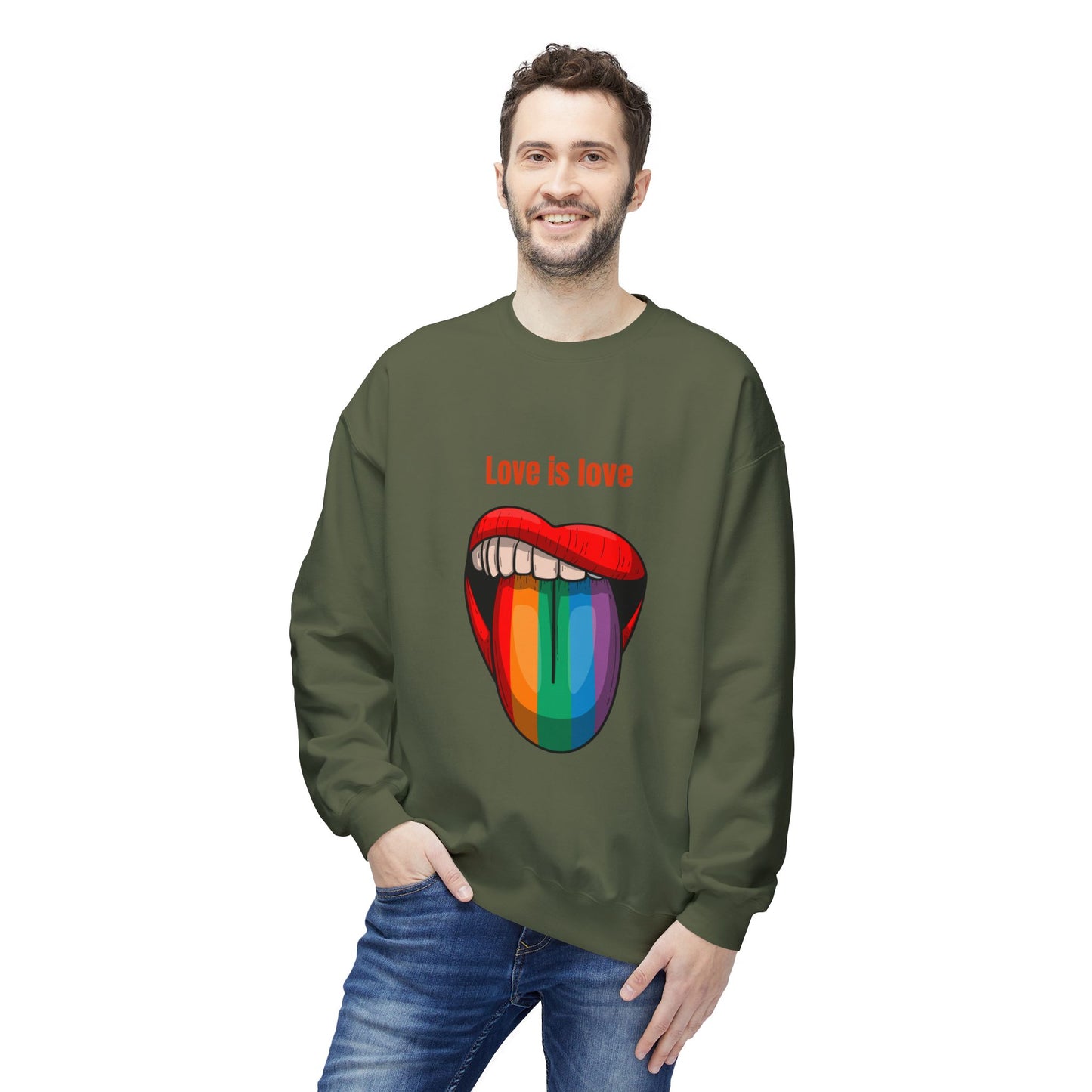 Rainbow Love Is Love Sweatshirt - Unisex Midweight Fleece Crewneck