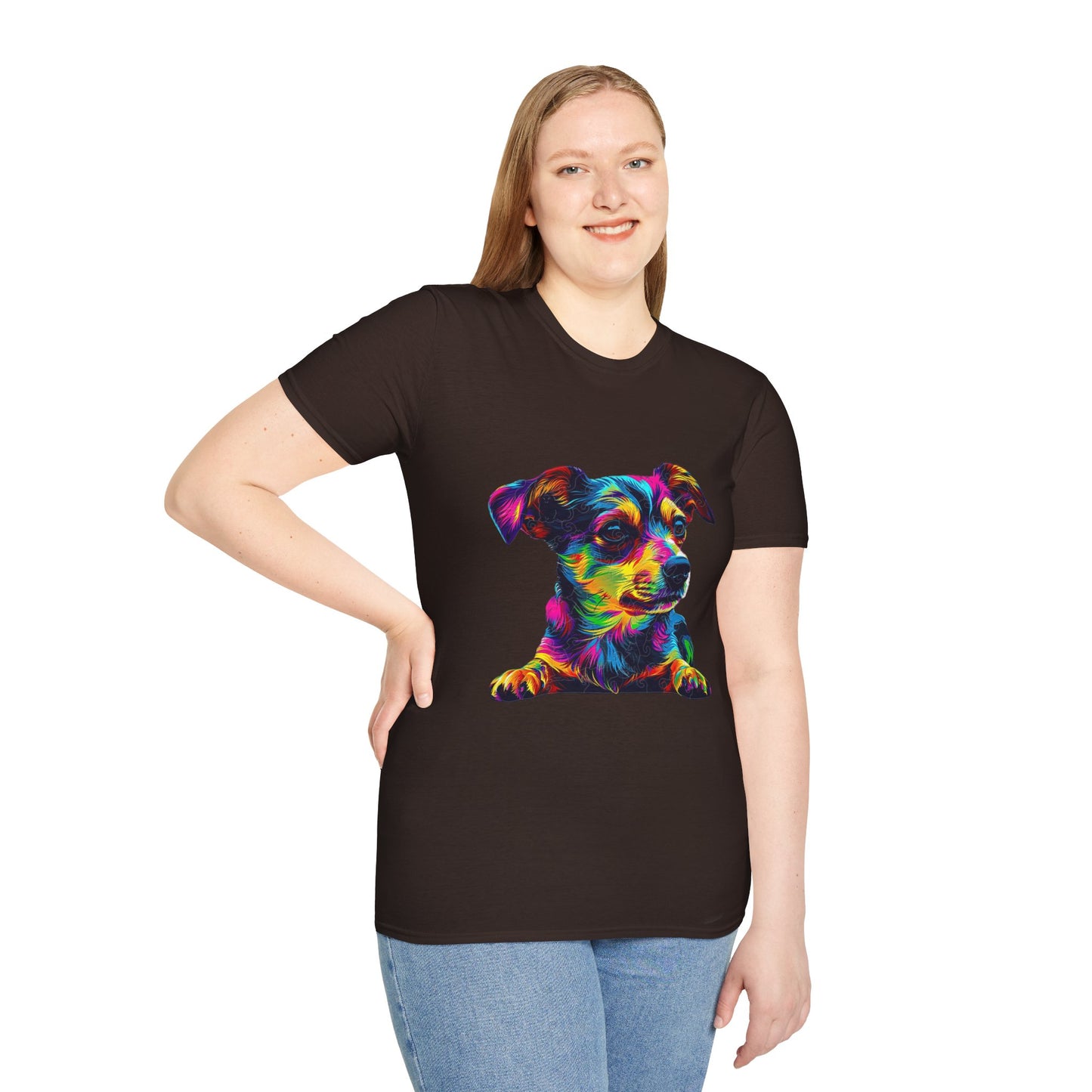 Colorful Dog Art Unisex Softstyle T-Shirt - Perfect Gift for Pet Lovers