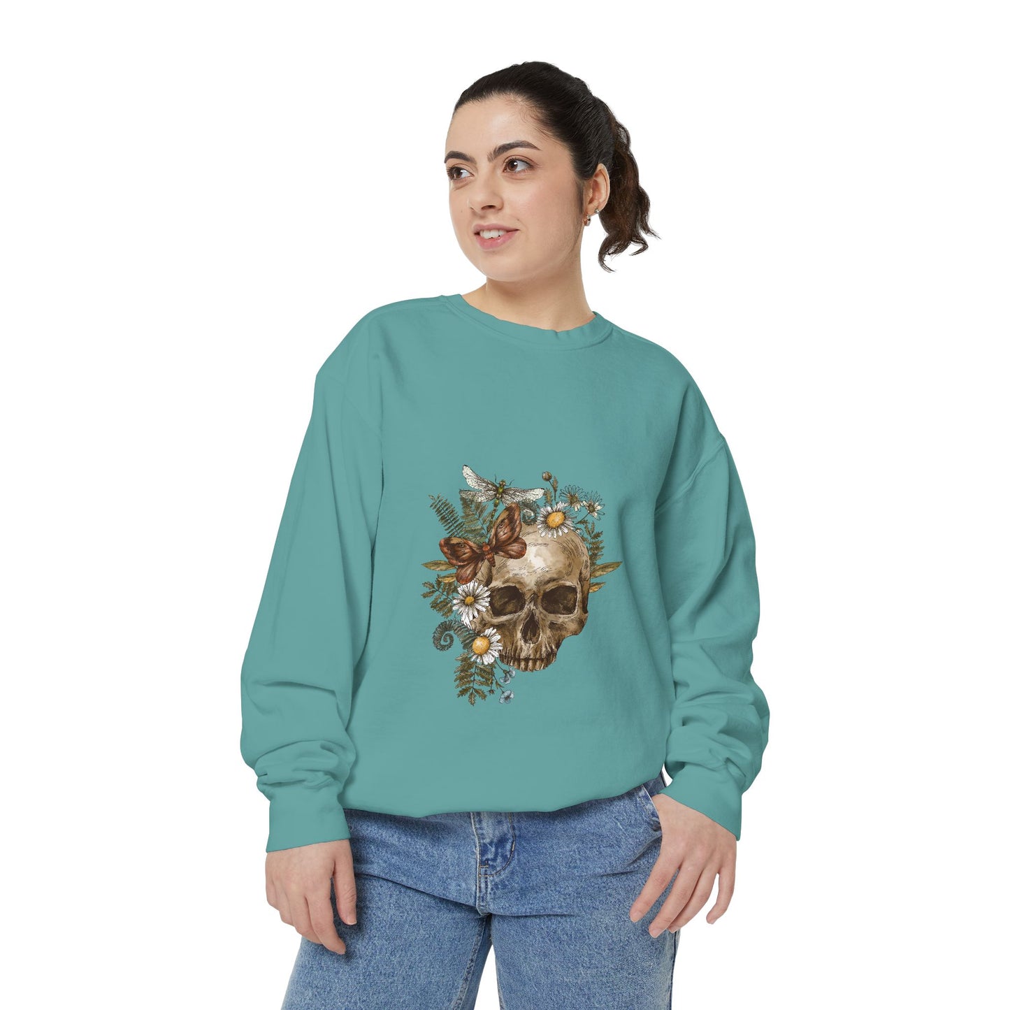 Boho Skull Floral Unisex Sweatshirt - Garden-Inspired Cozy Crew