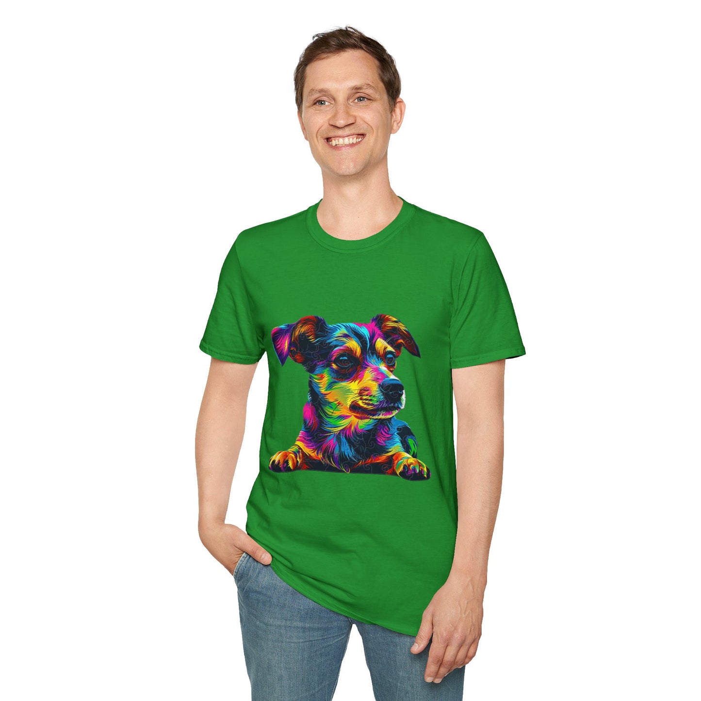 Colorful Dog Art Unisex Softstyle T-Shirt - Perfect Gift for Pet Lovers