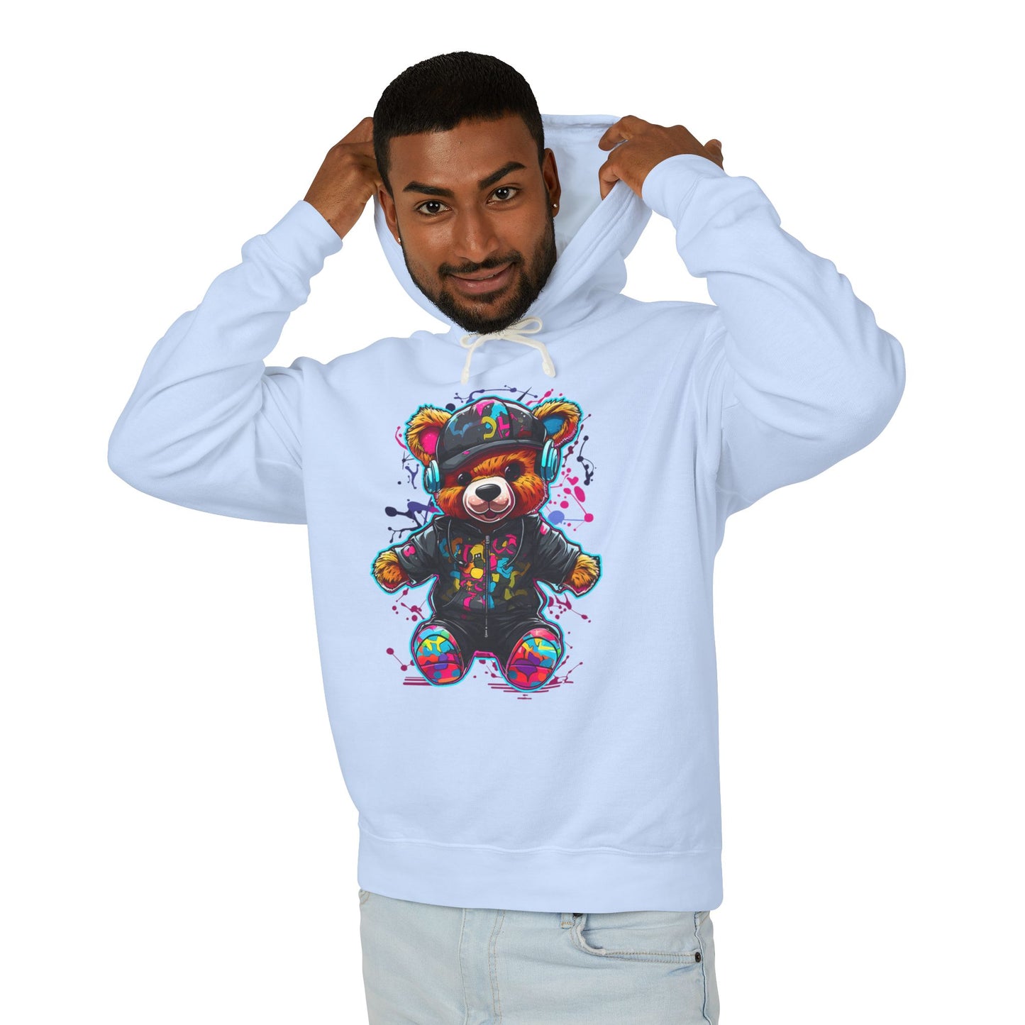 Colorful Bear Graphic Unisex Lightweight Hooded Sweatshirt