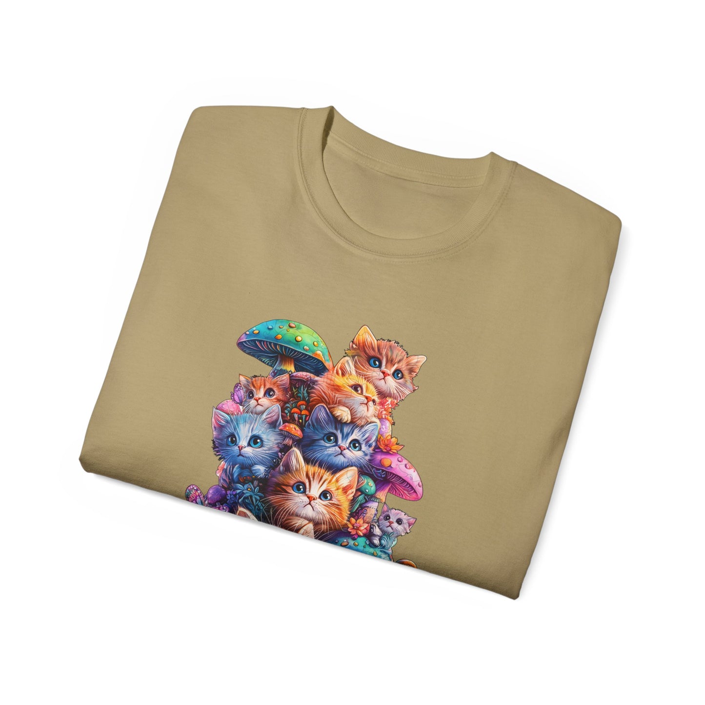 Colorful Cat Mushroom Unisex Ultra Cotton Tee - Whimsical T-Shirt for Cat Lovers