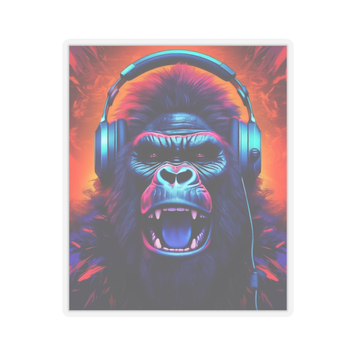 Music Lover's Gorilla Head Kiss-Cut Sticker - Vibrant Vinyl Decal for Laptops and Water Bottles