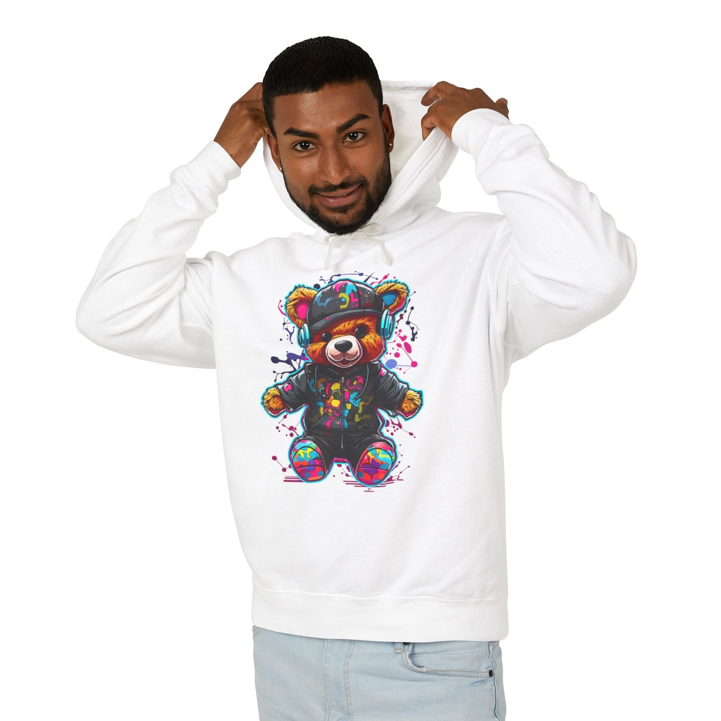 Colorful Bear Graphic Unisex Lightweight Hooded Sweatshirt