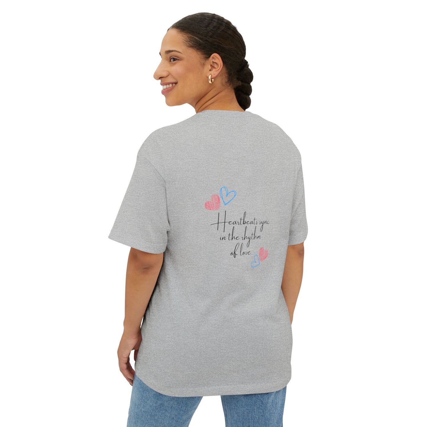 Romantic Unisex Oversized Boxy Tee - "All You Need Is Love" & Heartbeat Design