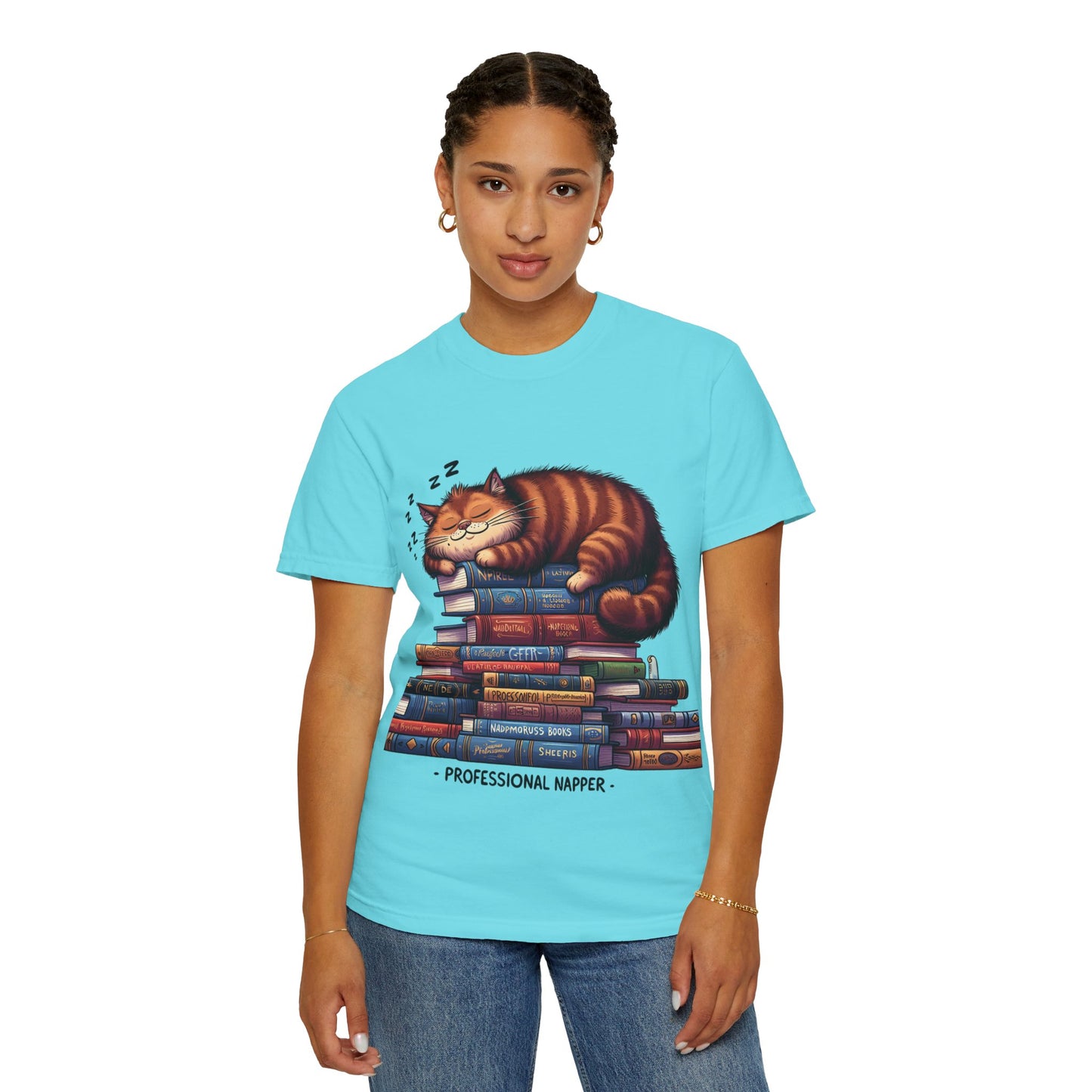 Professional Napper Cat T-Shirt | Unisex Garment-Dyed Tee for Book Lovers