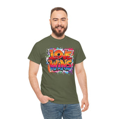 Love Wins Unisex Heavy Cotton Tee - Colorful Graphic Tee for Pride and Self-Expression