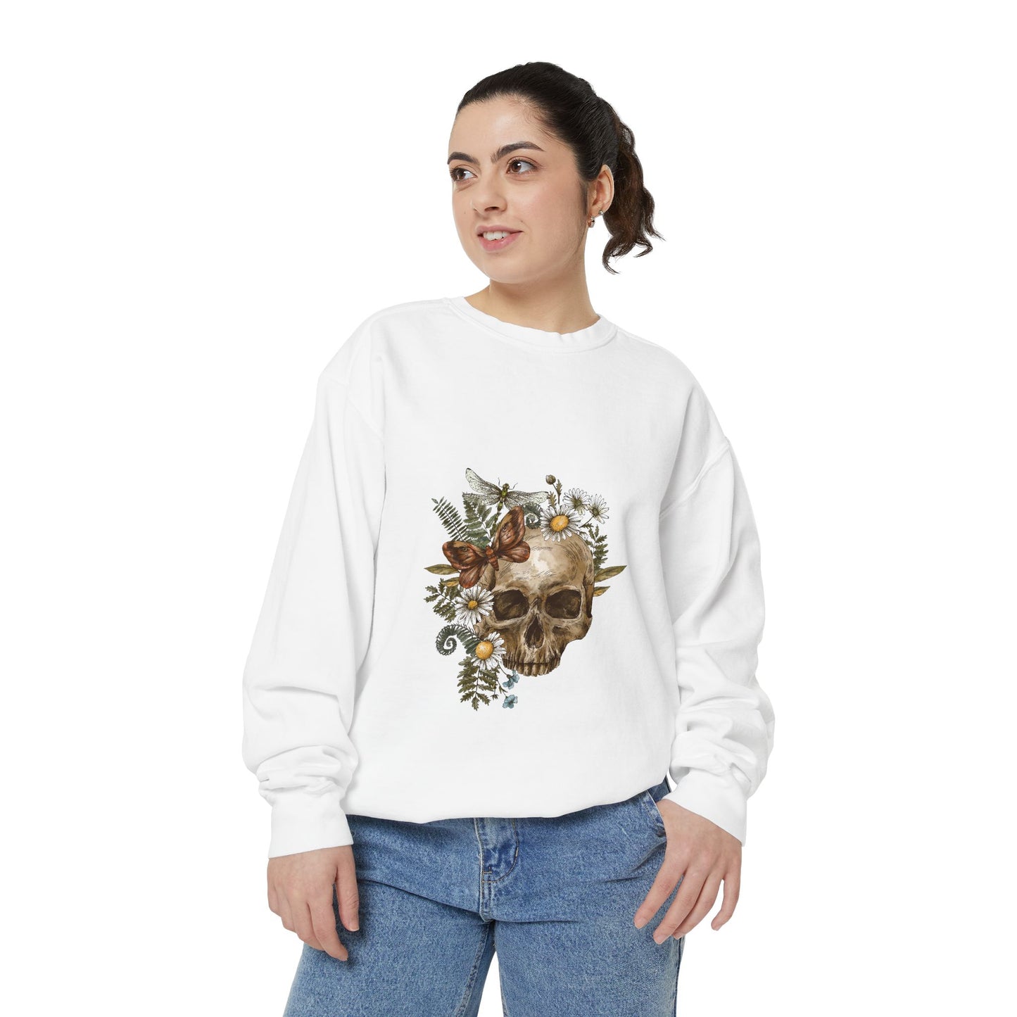 Boho Skull Floral Unisex Sweatshirt - Garden-Inspired Cozy Crew