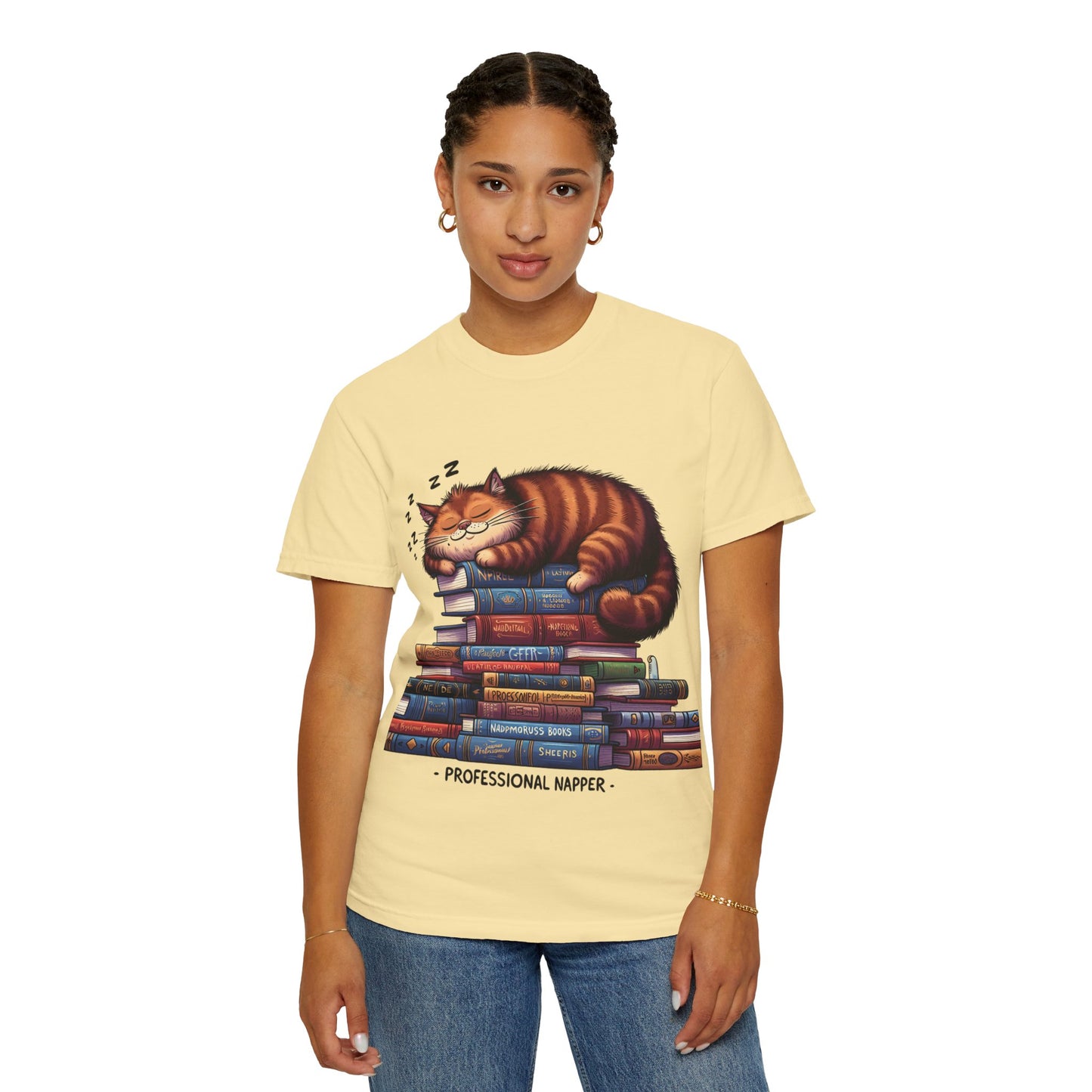 Professional Napper Cat T-Shirt | Unisex Garment-Dyed Tee for Book Lovers