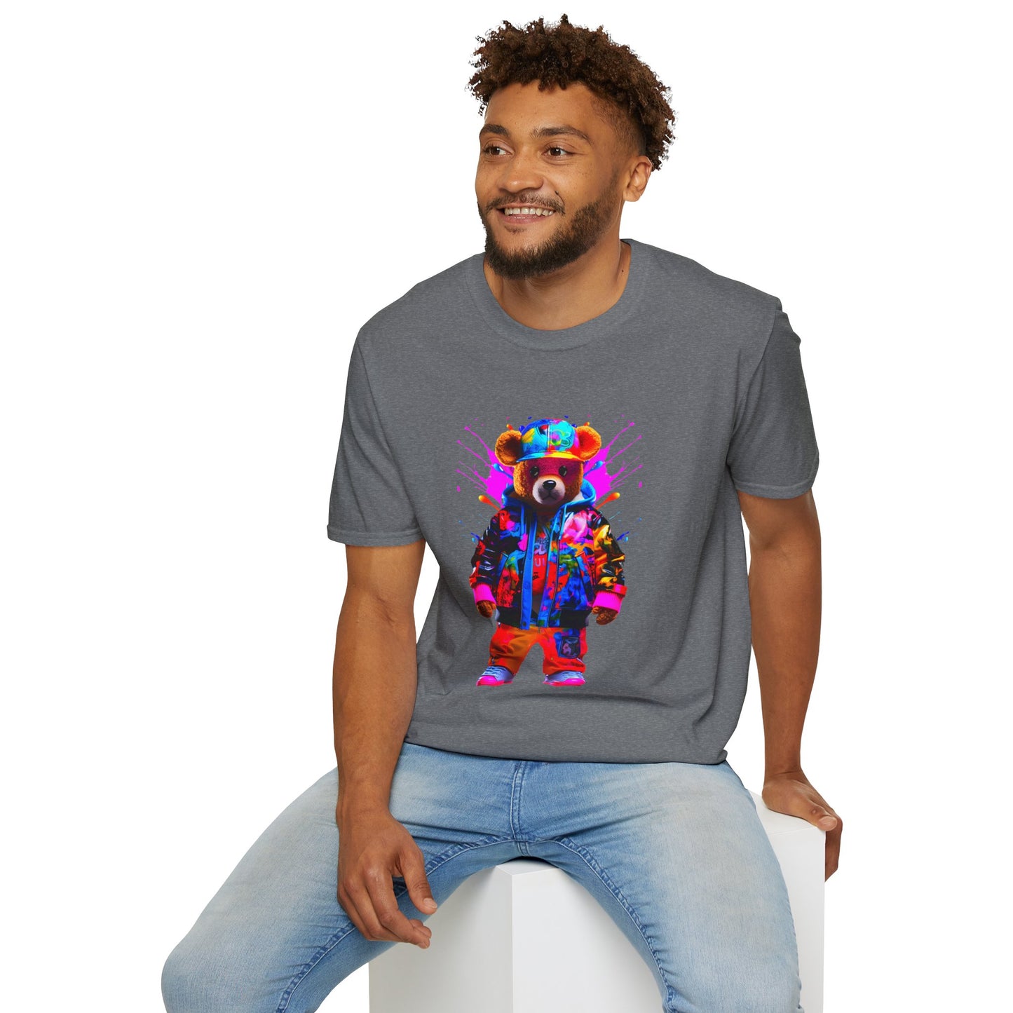 Vibrant Bear Graphic Unisex Softstyle T-Shirt - Perfect for Casual Wear and Gifts