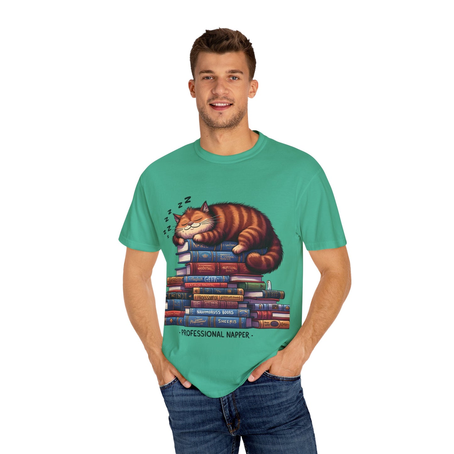 Professional Napper Cat T-Shirt | Unisex Garment-Dyed Tee for Book Lovers