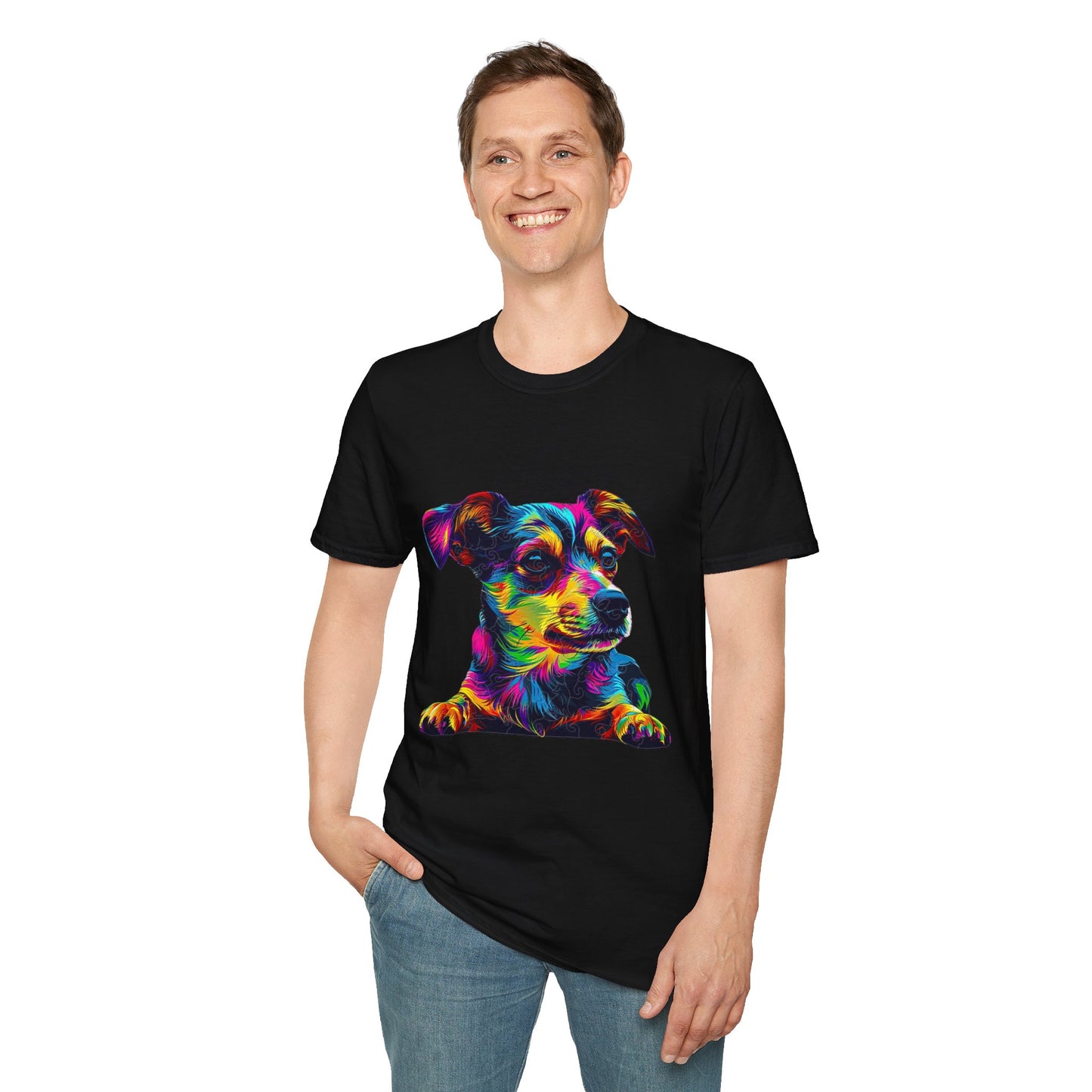 Colorful Dog Art Unisex Softstyle T-Shirt - Perfect Gift for Pet Lovers