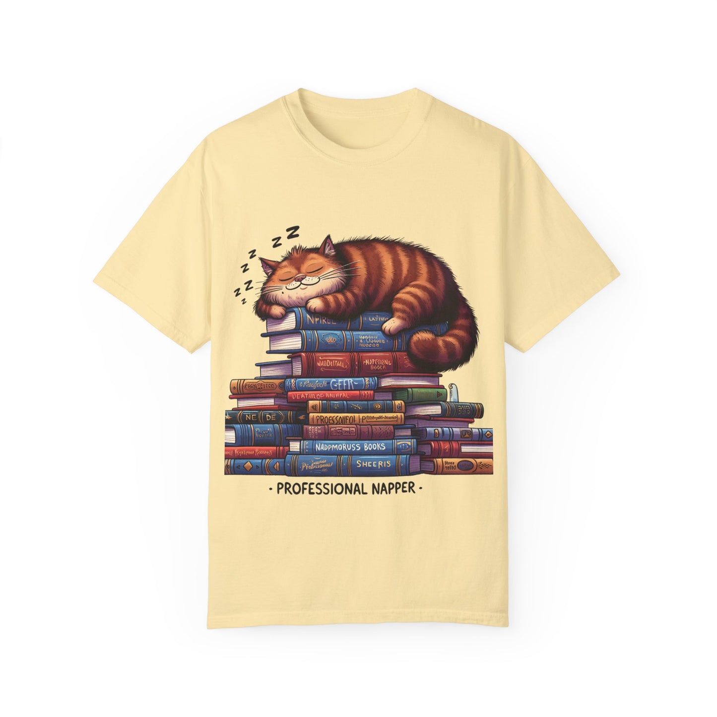 Professional Napper Cat T-Shirt | Unisex Garment-Dyed Tee for Book Lovers