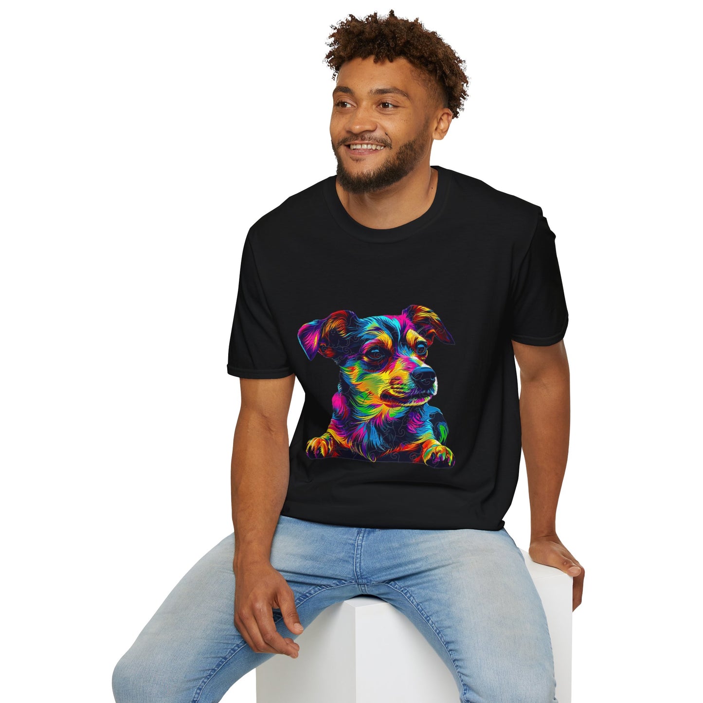 Colorful Dog Art Unisex Softstyle T-Shirt - Perfect Gift for Pet Lovers