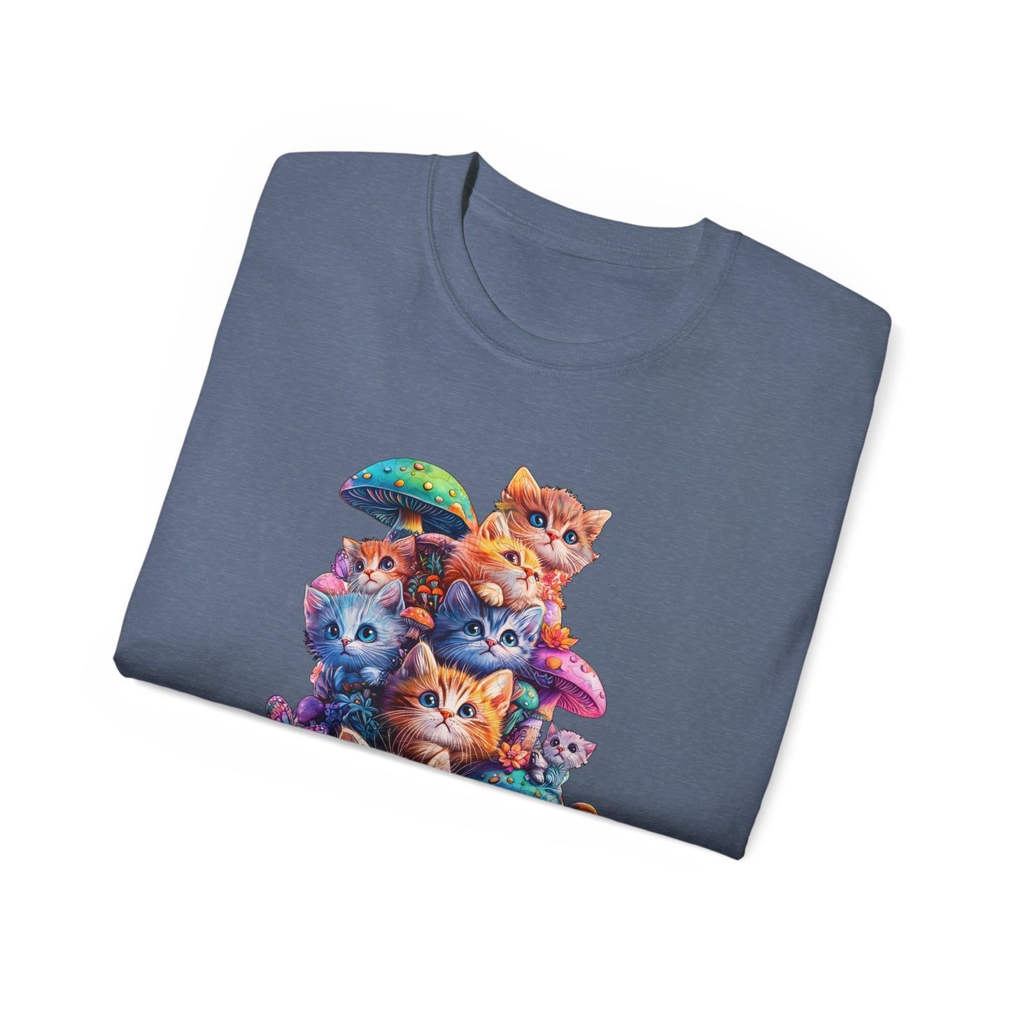 Colorful Cat Mushroom Unisex Ultra Cotton Tee - Whimsical T-Shirt for Cat Lovers