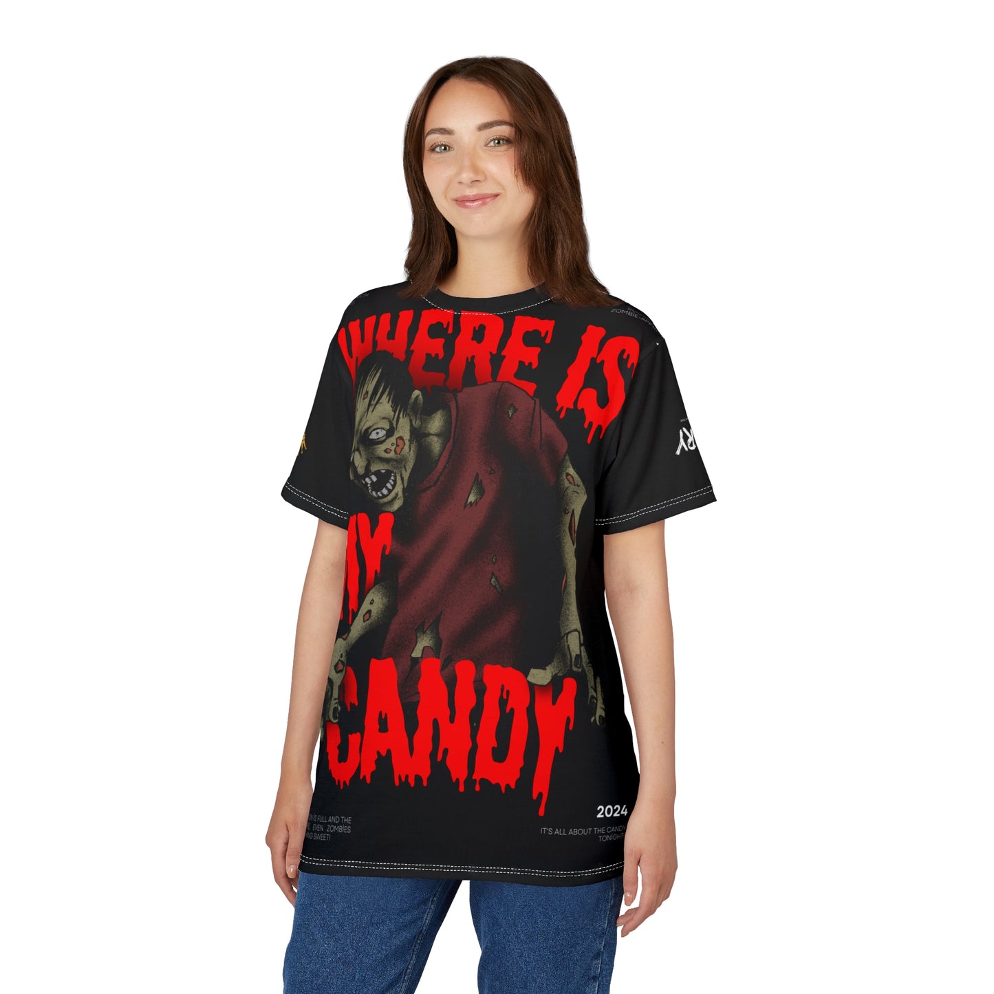 Halloween Zombie Tee - 'Where Is My Candy?' Unisex Cut & Sew T-Shirt