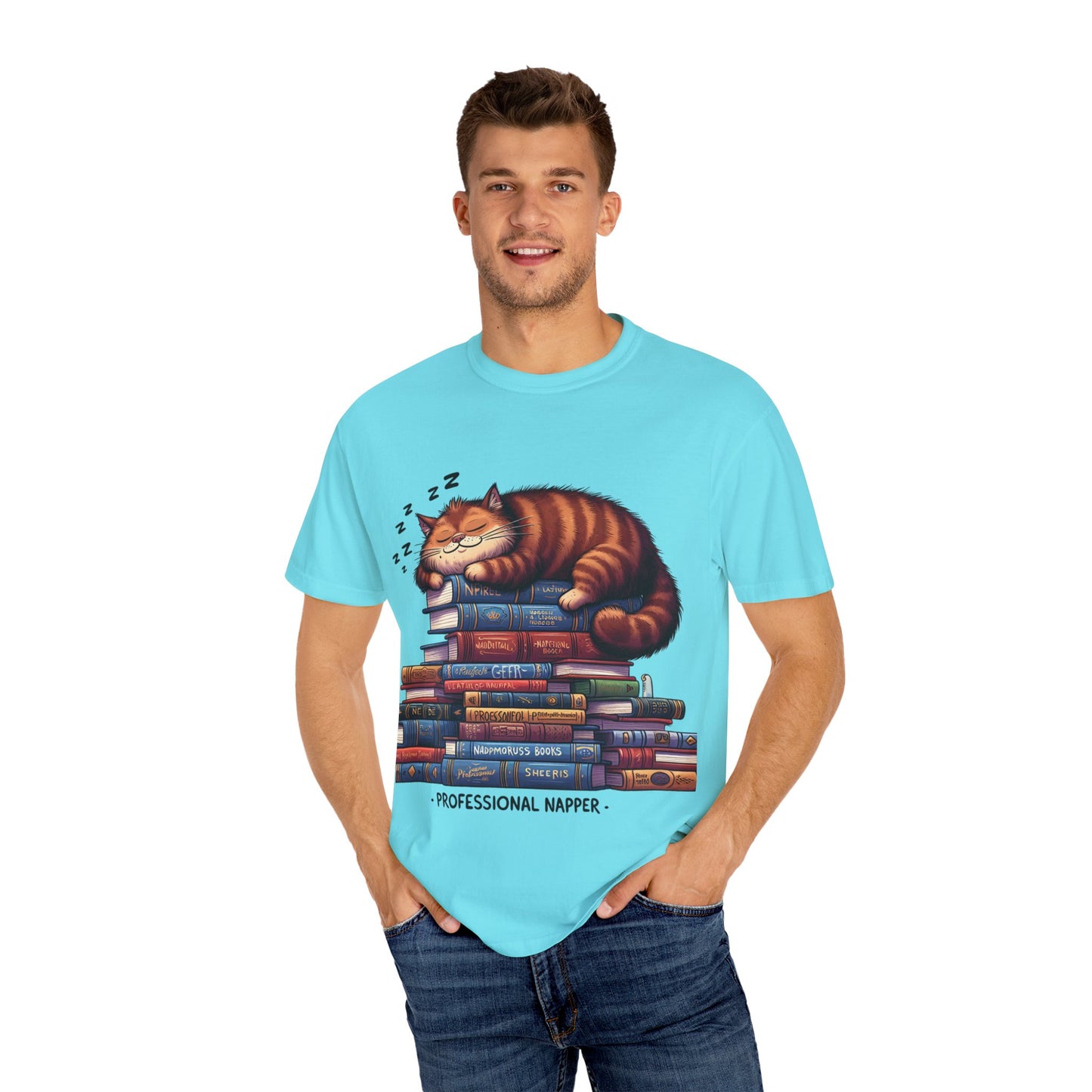 Professional Napper Cat T-Shirt | Unisex Garment-Dyed Tee for Book Lovers