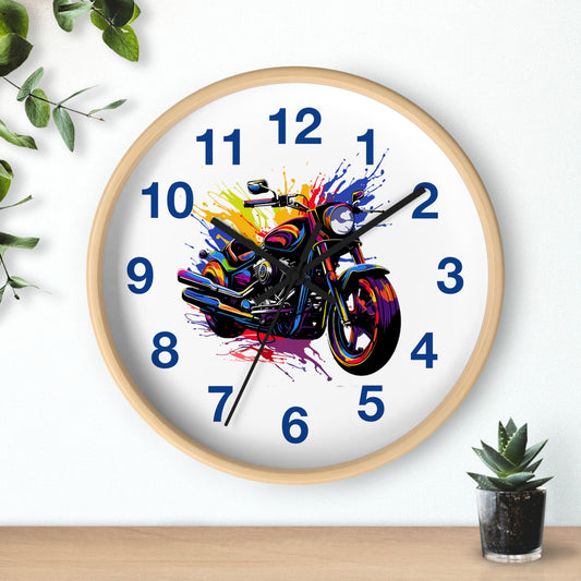 Motorcycle Art Wall Clock - Colorful Biker Home Decor for Motorcycle Enthusiasts