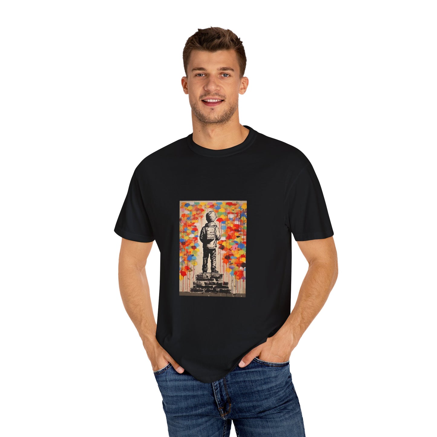 Garment-Dyed Unisex T-Shirt with Colorful Street Art Print