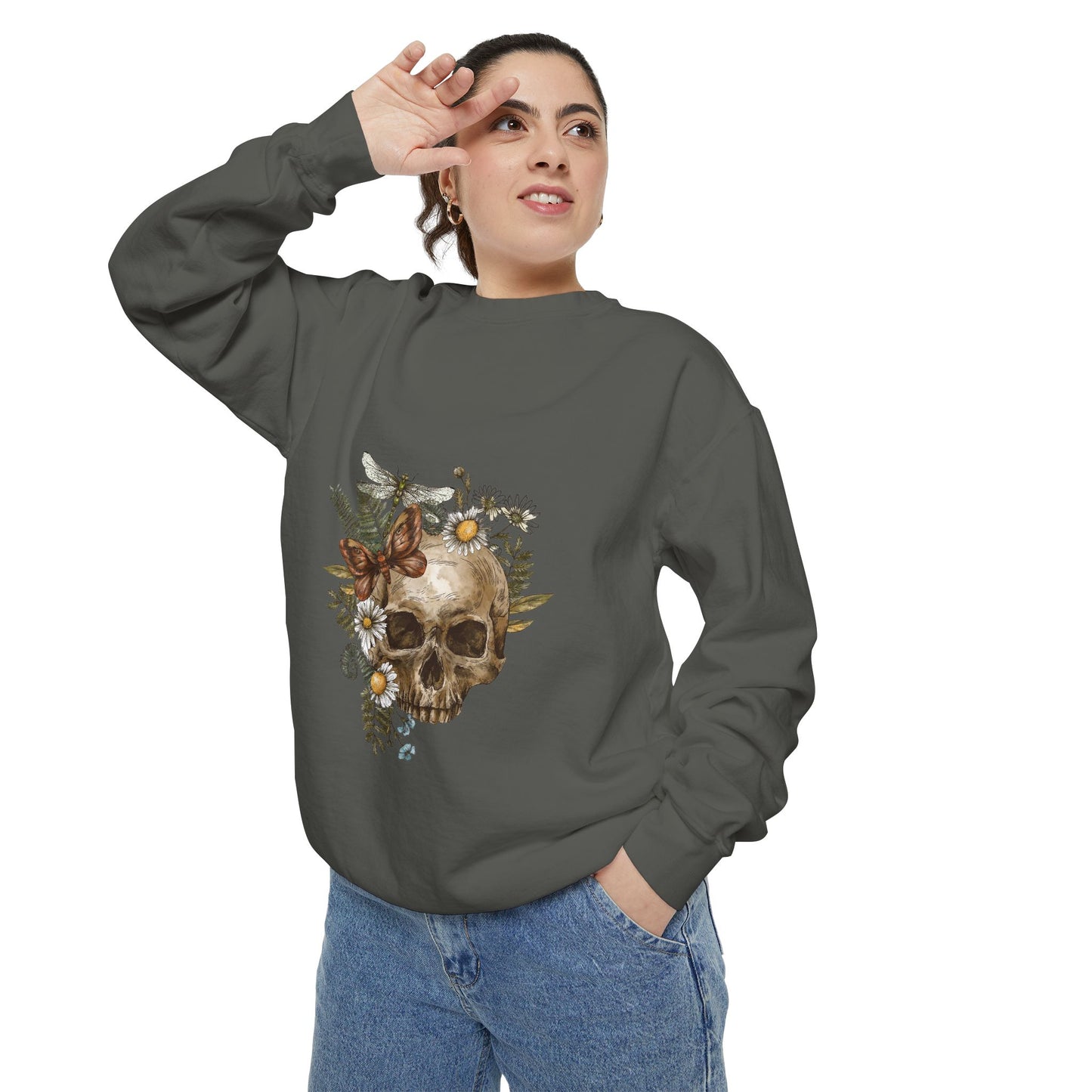 Boho Skull Floral Unisex Sweatshirt - Garden-Inspired Cozy Crew