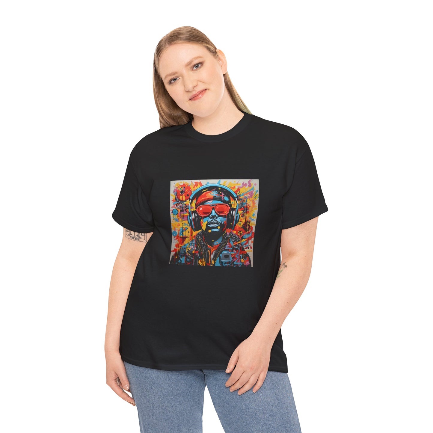 Vibrant Unisex Heavy Cotton Tee - Colorful Music & Travel Art