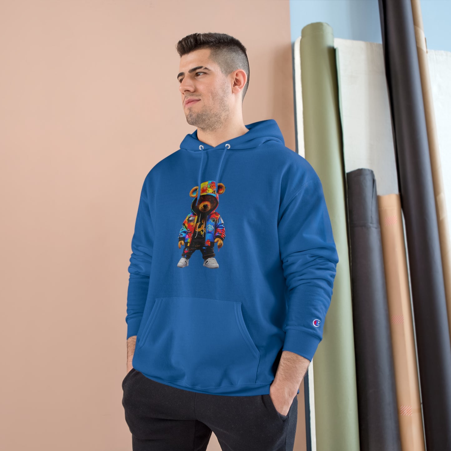 Colorful Bear Champion Hoodie - Vibrant Streetwear for Trendsetters