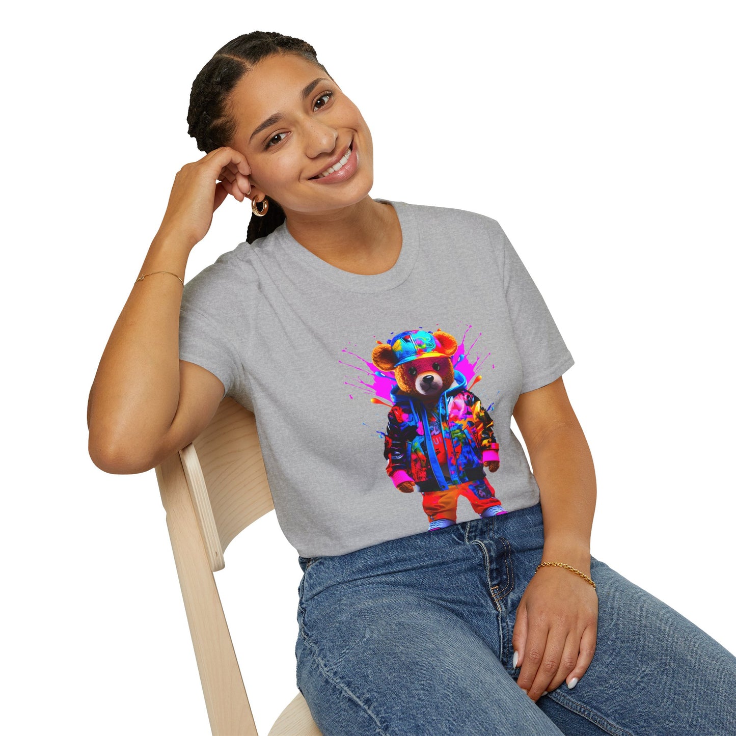 Vibrant Bear Graphic Unisex Softstyle T-Shirt - Perfect for Casual Wear and Gifts