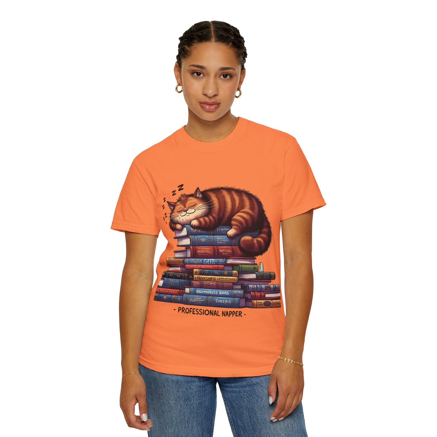 Professional Napper Cat T-Shirt | Unisex Garment-Dyed Tee for Book Lovers