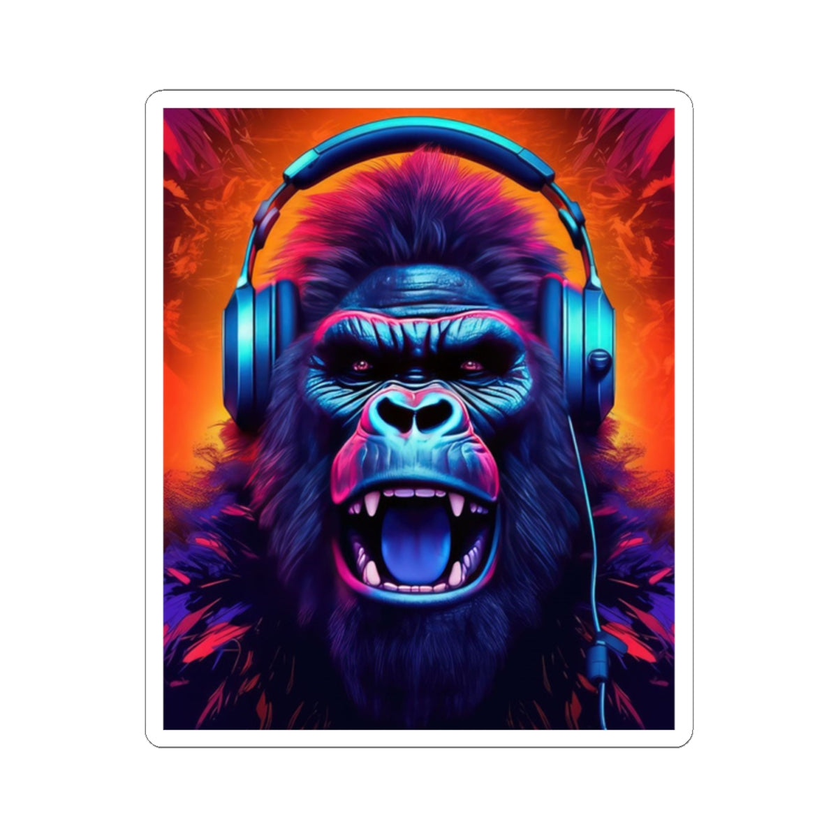 Music Lover's Gorilla Head Kiss-Cut Sticker - Vibrant Vinyl Decal for Laptops and Water Bottles