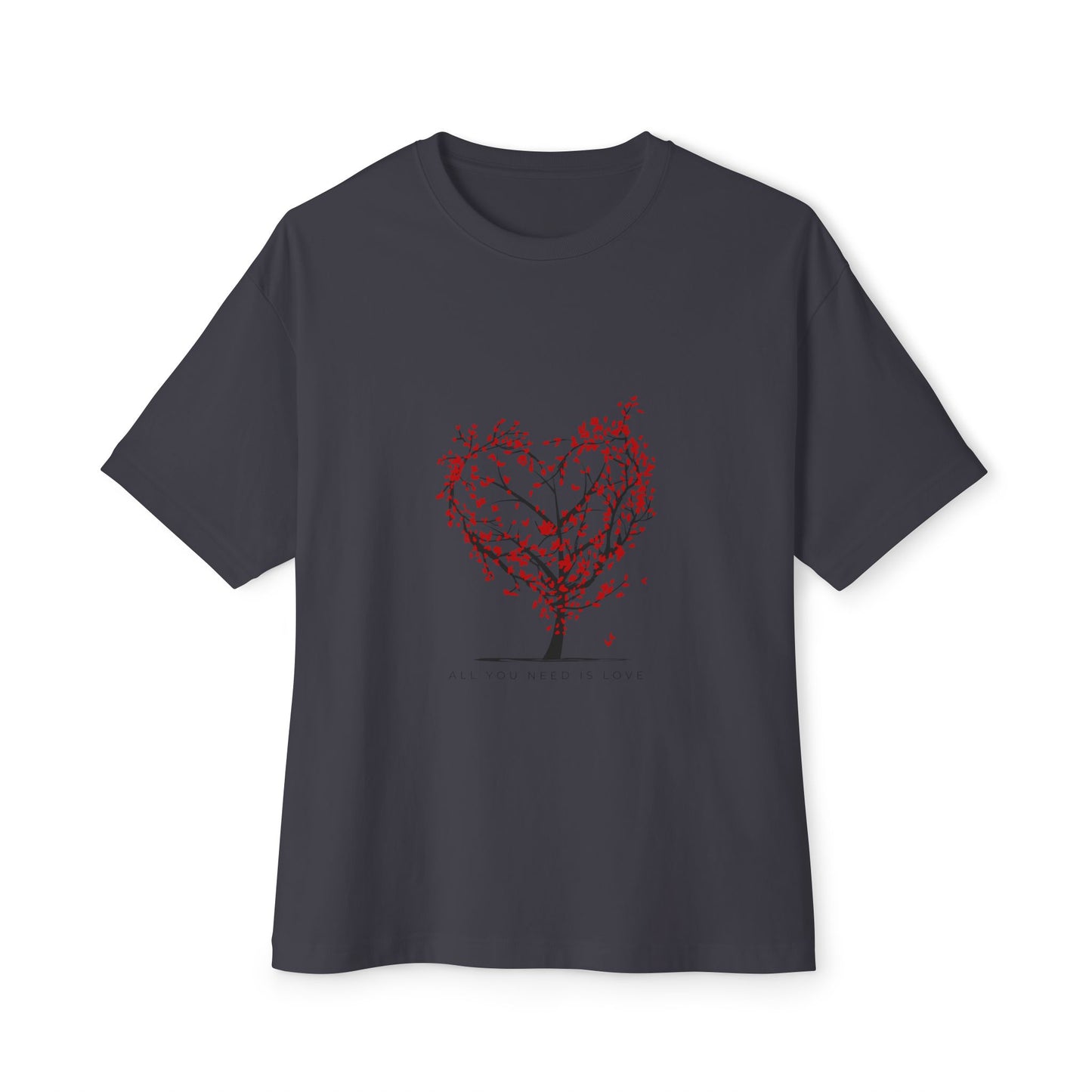 Romantic Unisex Oversized Boxy Tee - "All You Need Is Love" & Heartbeat Design