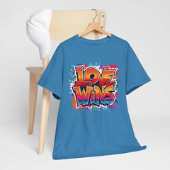 Love Wins Unisex Heavy Cotton Tee - Colorful Graphic Tee for Pride and Self-Expression